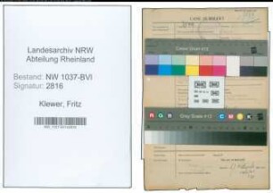 Entnazifizierung Fritz Klewer , geb. 27.01.1900 (Angestellter)