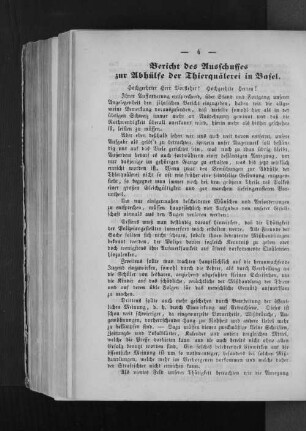 Bericht des Ausschusses zur Abhülfe der Thierquälerei in Basel.