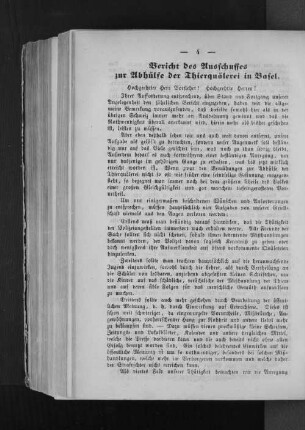 Bericht des Ausschusses zur Abhülfe der Thierquälerei in Basel.