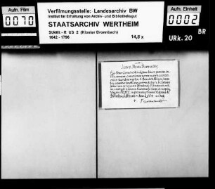 Gerhard (Gerardus) Heckelmann (Heinckelman), Laie zu Bronnbach (Brunnbach), gelobt, den Satzungen des hl. Benediktus Treue und Gehorsam.