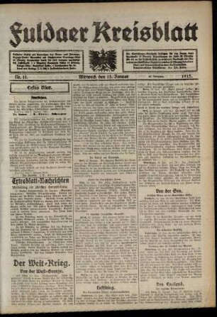 Erste Ausgabe vom Mittwoch, den 13. Januar 1915.