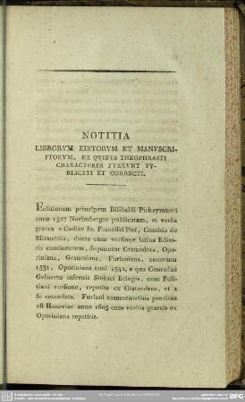 Notitia Librorum Editorum Et Manuscriptorum, Ex Quibus Theophrasti Characteres Fuerunt Publicati Et Correcti