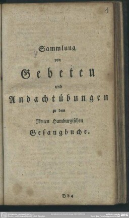Sammlung von Gebeten und Andachtübungen zu dem Neuen Hamburgischen Gesangbuche