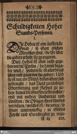 Schuldigkeiten Hoher Stands-Personen I. - XXIII.