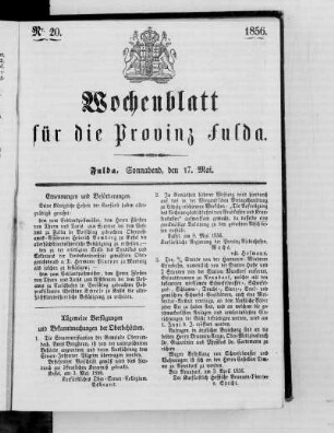 Nr. 20, Ausgabe vom 17. Mai 1856