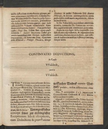Continuatio Deductionis In Causa Waldeck Contra Waldeck