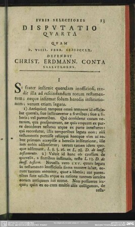 Disputatio Quarta Quam D. VIIII. Febr. MDCCLX. Defendit Christ. Erdmann. Conta Saalfeldens