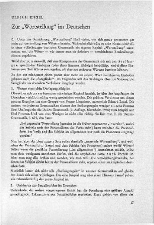 Zur „Wortstellung“ im Deutschen