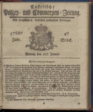 4tes Stueck, Montag den 28ten Januar. 1788