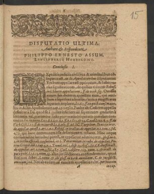 Disputatio Ultima Authore et Respondente Philippo Ernesto Assum ...