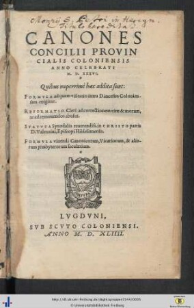 Canones Concilii Provincialis Coloniensis Anno Celebrati M.D.XXXVI.