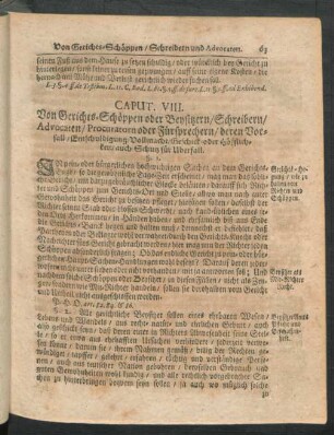 Caput. VIII. Von Gerichts-Schöppen oder Beysitzern, Schreibern, Advocaten, Procuratorn oder Fürsprechern ...