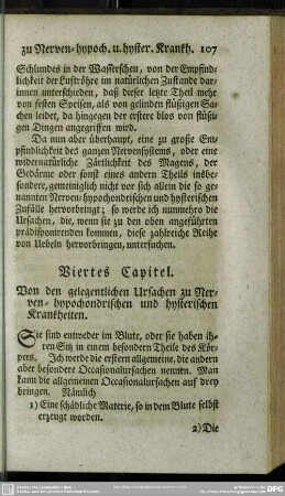 Viertes Capitel. Von den gelegentlichen Ursachen zu Nerven-hypochondrischen und hysterischen Krankheiten