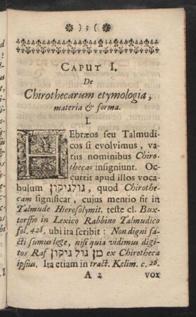 Caput I. De Chirothecarum etymologia, materia & forma.