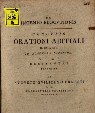 De Ingenio Elocvtionis : Prolusio orationi aditiali ... praemissa