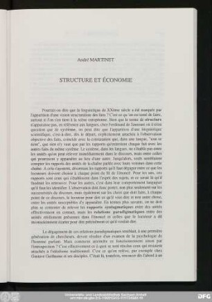 André Martinet Structure Et Économie