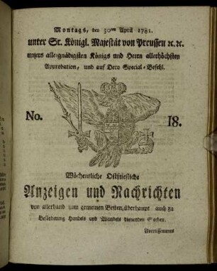 No. 18. Montags, den 30ten April 1781.