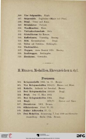 H. Münzen, Medaillen, Ehrenzeichen u. dgl. (Nr. 560-602)