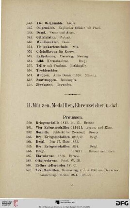 H. Münzen, Medaillen, Ehrenzeichen u. dgl. (Nr. 560-602)