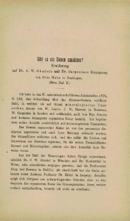 Gibt es Eozoon canadense? Erwiderung auf Dr. C. W. Gümbels und Dr. Carpenters Entgegnung