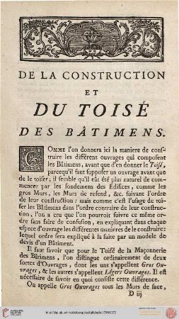 De la Construction et du Toisé des Bâtimens