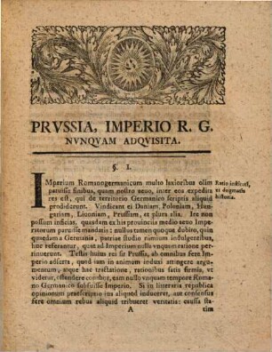 Prussiae in libertatem adsertae specimen, quo probatur, eam nullo umquam titulo Imperio Germanico fuisse subiectam