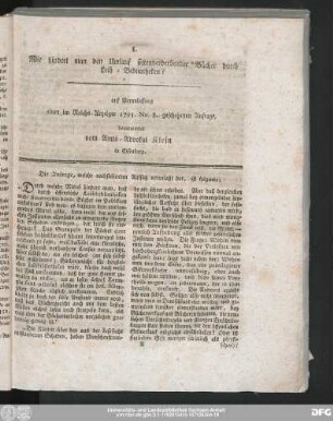 I. Wie hindert man den Umlauf sittenverderbender Bücher durch Leih-Bibliotheken?