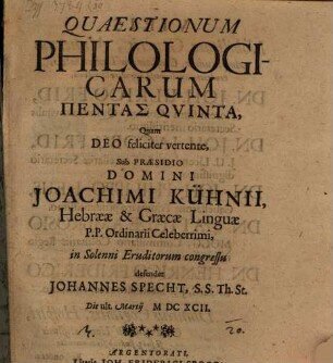 Quaestionum philologicarum pentas V.