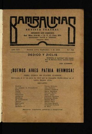 ¡Buenos Aires, patria hermosa! : pieza cómica en cuatro cuadros