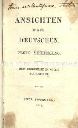 Abhandlung über die Ansichten eines Deutschen zur Situation in Europa während des Wiener Kongresses