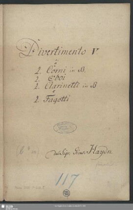 Divertimentos - Mus.3356-P-520,5 : winds - B|b; Hob II:43