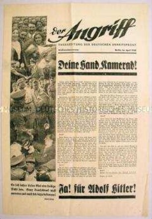 Sonderausgabe der NS-Zeitung "Der Angriff" zur Volksabstimmung über den Anschluss Österreichs im April 1938
