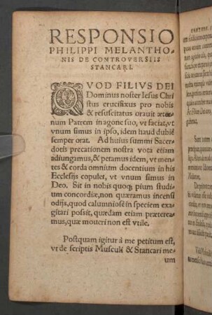 Responsio Philippi Melanthonis De Controversii Stancari.
