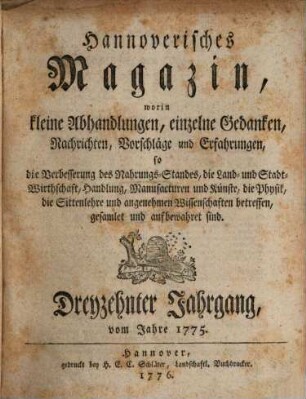 Hannoverisches Magazin. 13. 1775