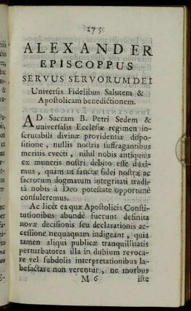 Alexander Episcopus Servus Servorum Dei Universis Fidelibus Salutem & Apostolicam benedictionem.