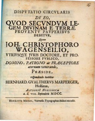 Disp. circ. de eo, quod secundum legem divinam e terrae proventu pauperibus debetur