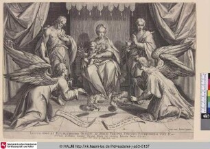[Maria aud dem Throne mit dem Jesuskinde im Schosse, zu den Seiten die beiden Johannes und Engel mit dem Rauchfasse]