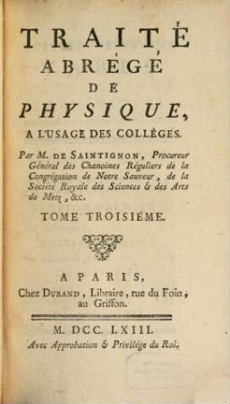Traité Abrégé De Physique : A L'Usage Des Colleges, 3