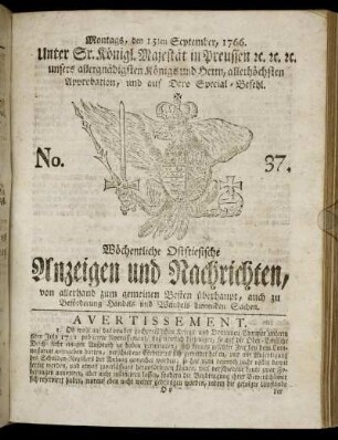 No. 37. Montags, den 15ten September, 1766.