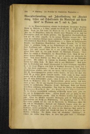 Generalversammlung und Jahreskonferenz der "Vereins evang. Lehrer und Schulfreunde für Rheinland und Westfalen" in Barmen am 7. und 8. Juni