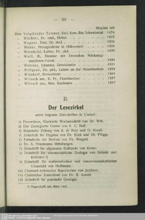 B. Der Lesezirkel : setzte folgende Zeitschriften im Umlauf: