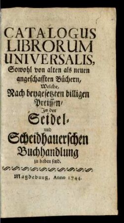 Catalogus Librorum Universalis ...
