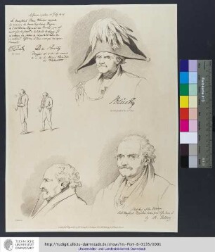 Sketches of the Veteran Field Marshal Blücher / taken from life June 12 h by Fr. Rehberg ; J. Swaine sc.