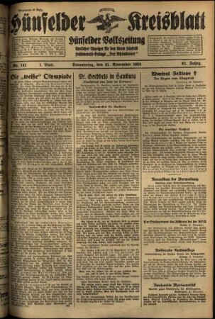 Erste Ausgabe vom Donnerstag, den 21. November 1935.