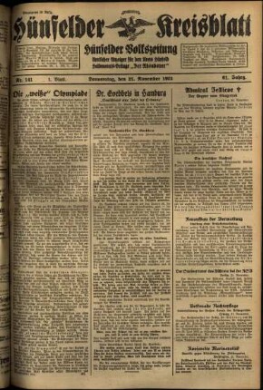 Erste Ausgabe vom Donnerstag, den 21. November 1935.