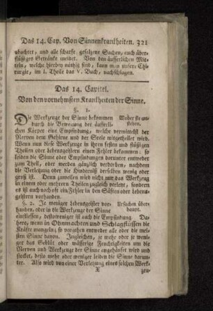 Das 14. Capitel. Von den vornehmsten Krankheiten der Sinne.