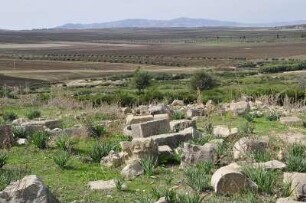 Volubilis - Gesteinsbrocken der ausgegrabenen römischen Provinzhauptstadt : Die ausgegrabene Hauptstadt der einstigen römischen Provinz Mauretania Tingitana liegt in einer Hochebene am Fuße des Djebel Zerhaun. Aufgenommen in Volubilis am 30. Oktober 2010