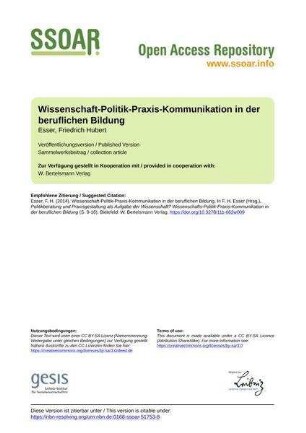 Wissenschaft-Politik-Praxis-Kommunikation in der beruflichen Bildung