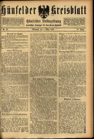 Ausgabe vom Mittwoch, den 01. März 1922.
