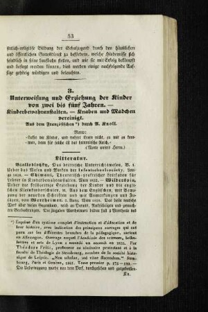 Unterweisung und Erziehung der Kinder von zwei bis fünf Jahren - Kinderbewahranstalten - Knaben und Mädchen vereinigt